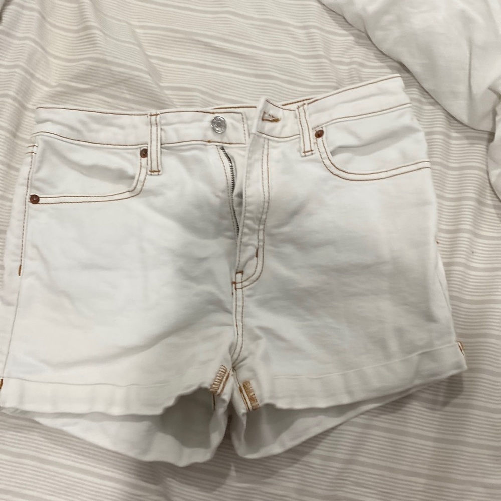 Carpenter Jean short: white with brown stitching, size 6/28